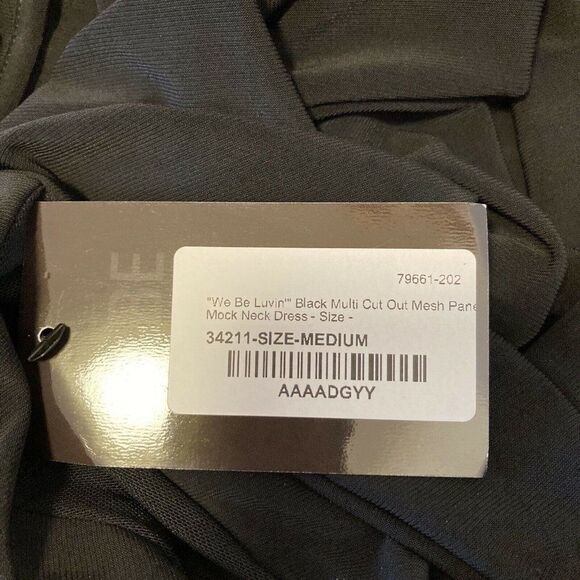 SYMPHONY Black BODYCON Dress Size Medium Multi-cutout Mesh Panel Stretchy - Picture 6 of 7